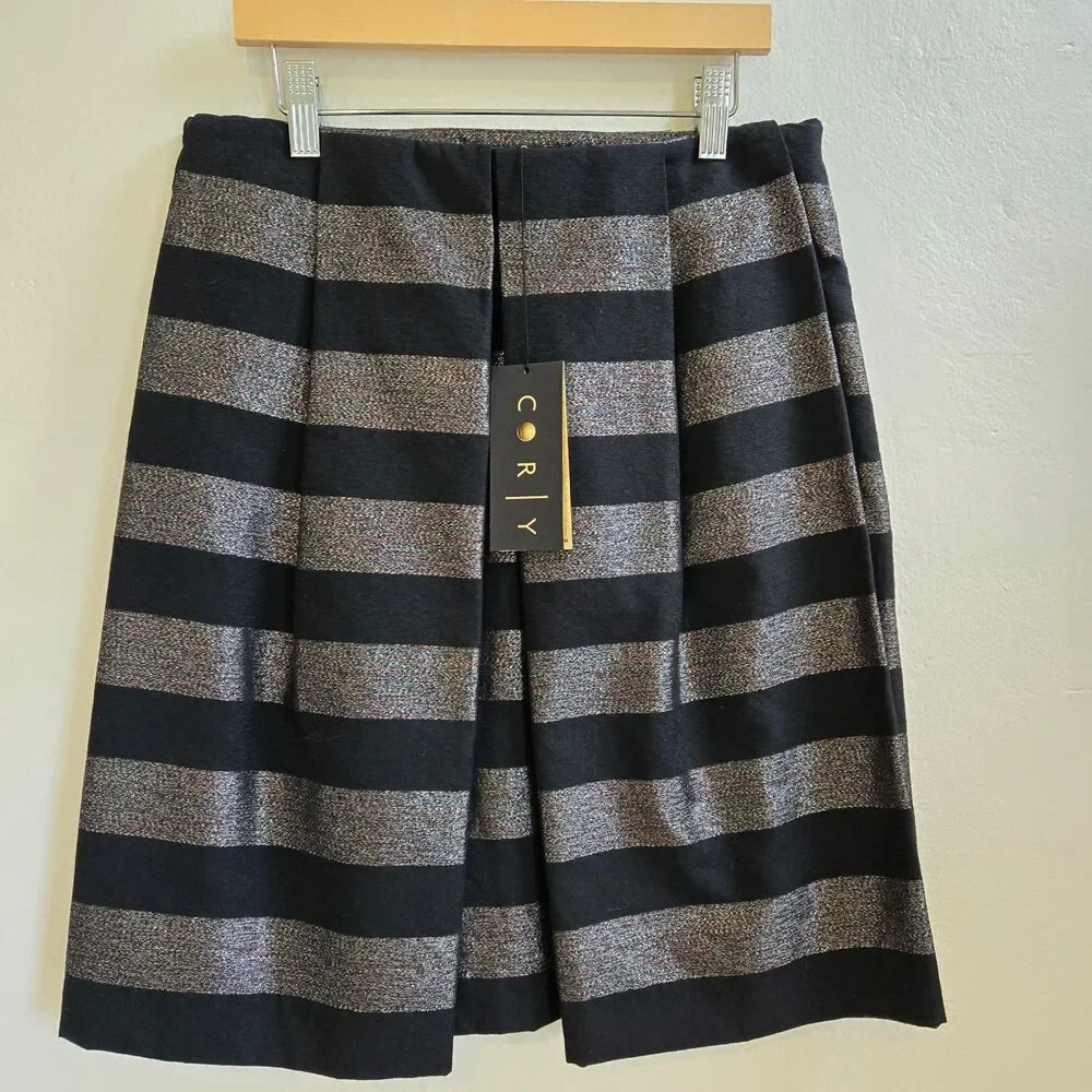 CORY Justina Box Pleat Skirt Size 8 Metallic Rainbow Sparkle Party Cocktail Glam